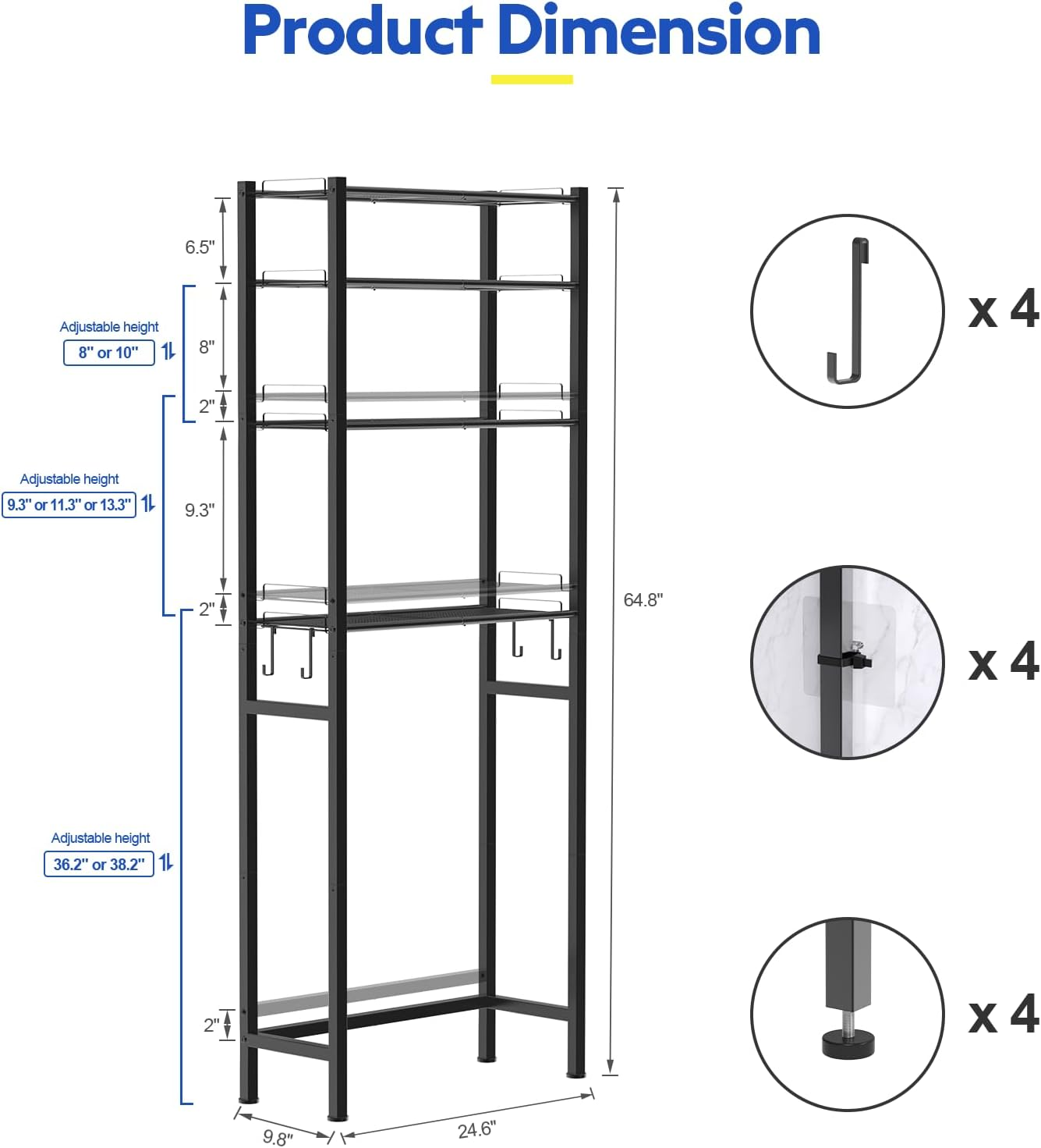 Black Metal Over-the-Toilet Storage Rack Secondary image