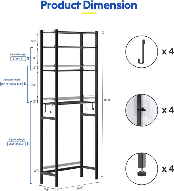 EasyEva Black Metal Over-the-Toilet Storage Rack additional product photo