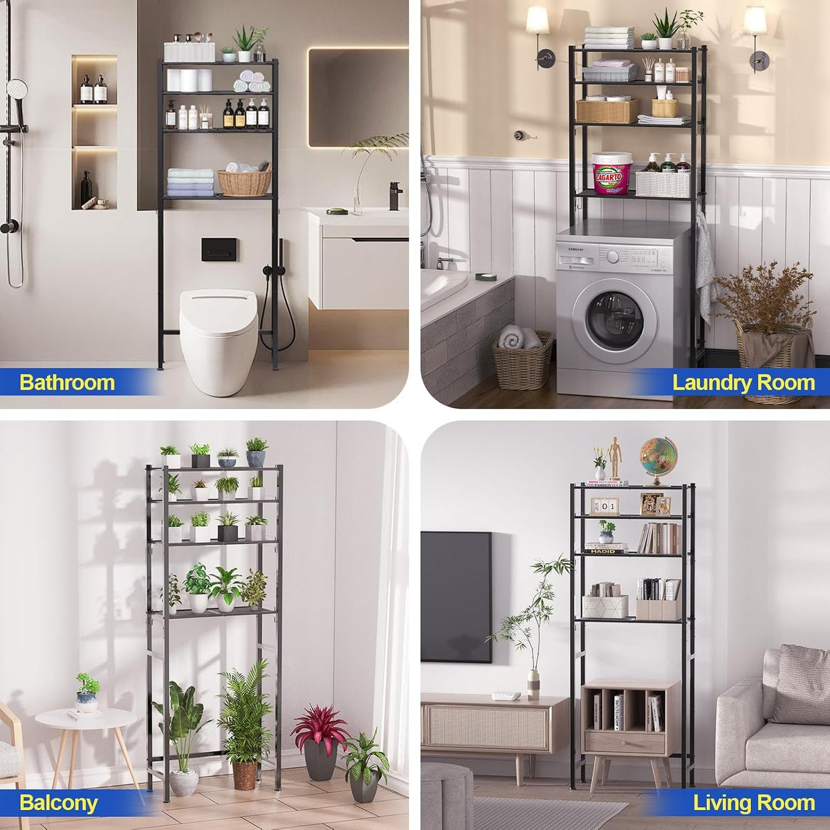 EasyEva Black Metal Over-the-Toilet Storage Rack additional product photo