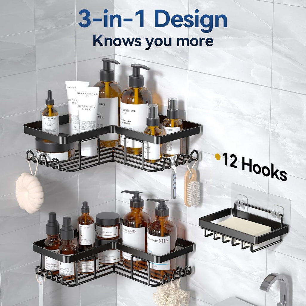 EasyEva Black L-Shaped Corner Shower Caddies with Soap Holder additional product photo
