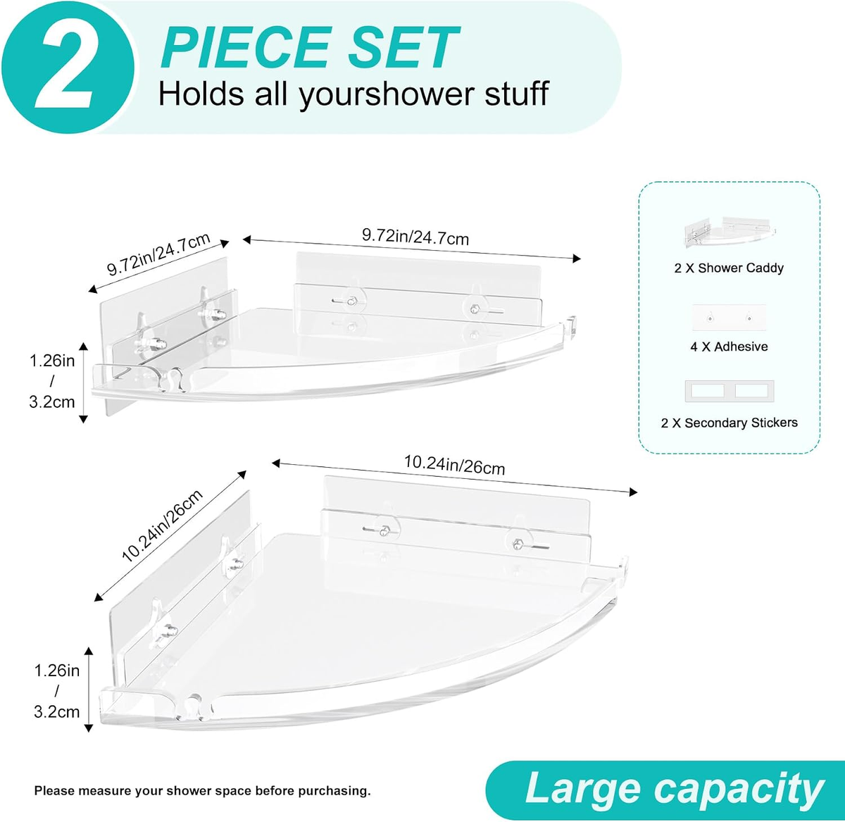 EasyEva Clear Acrylic Corner Shower Shelves additional product photo
