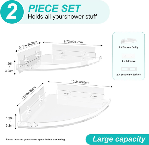 EasyEva Clear Acrylic Corner Shower Shelves additional product photo