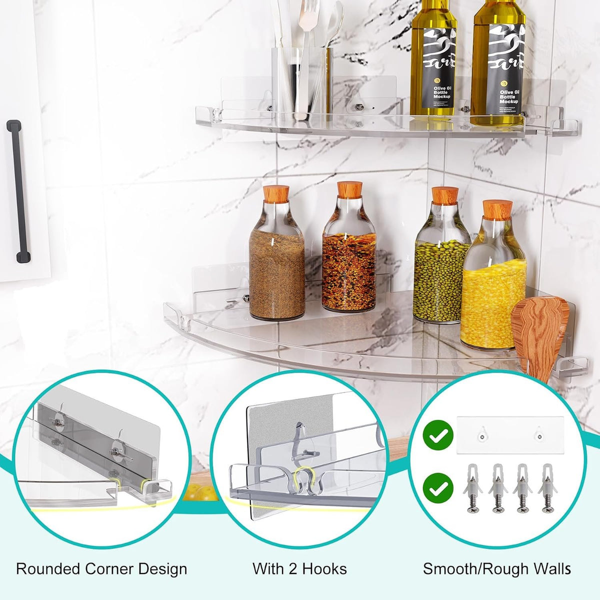 EasyEva Clear Acrylic Corner Shower Shelves additional product photo