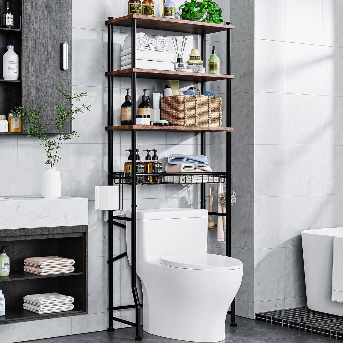 EasyEva Round Tube Over-the-Toilet Storage Rack studio product photo