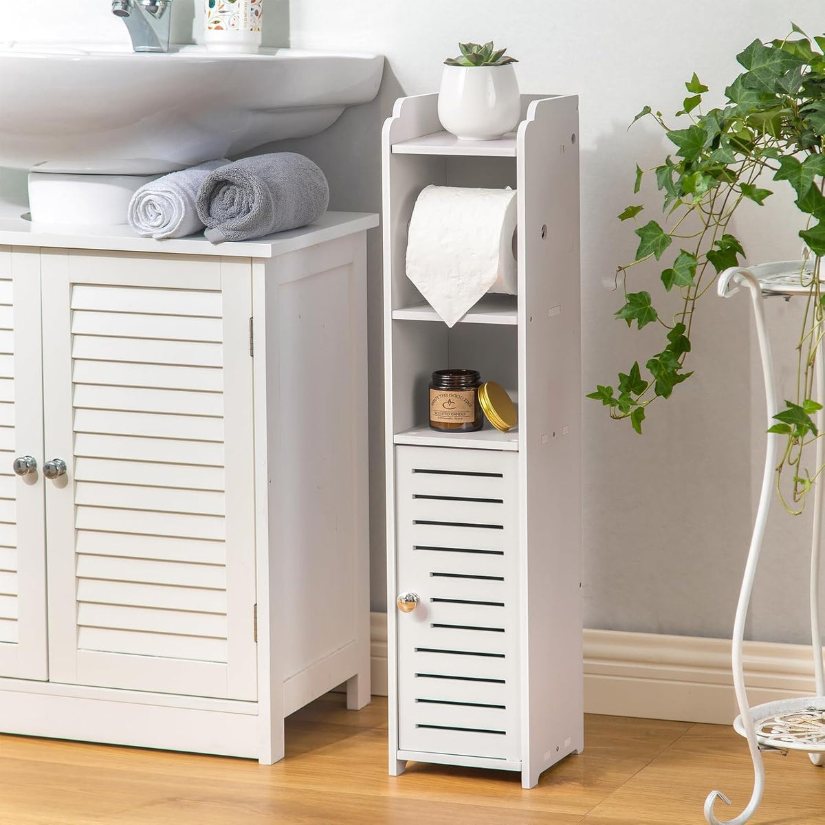 EasyEva White Freestanding Toilet Paper Storage Cabinet studio product photo Main image