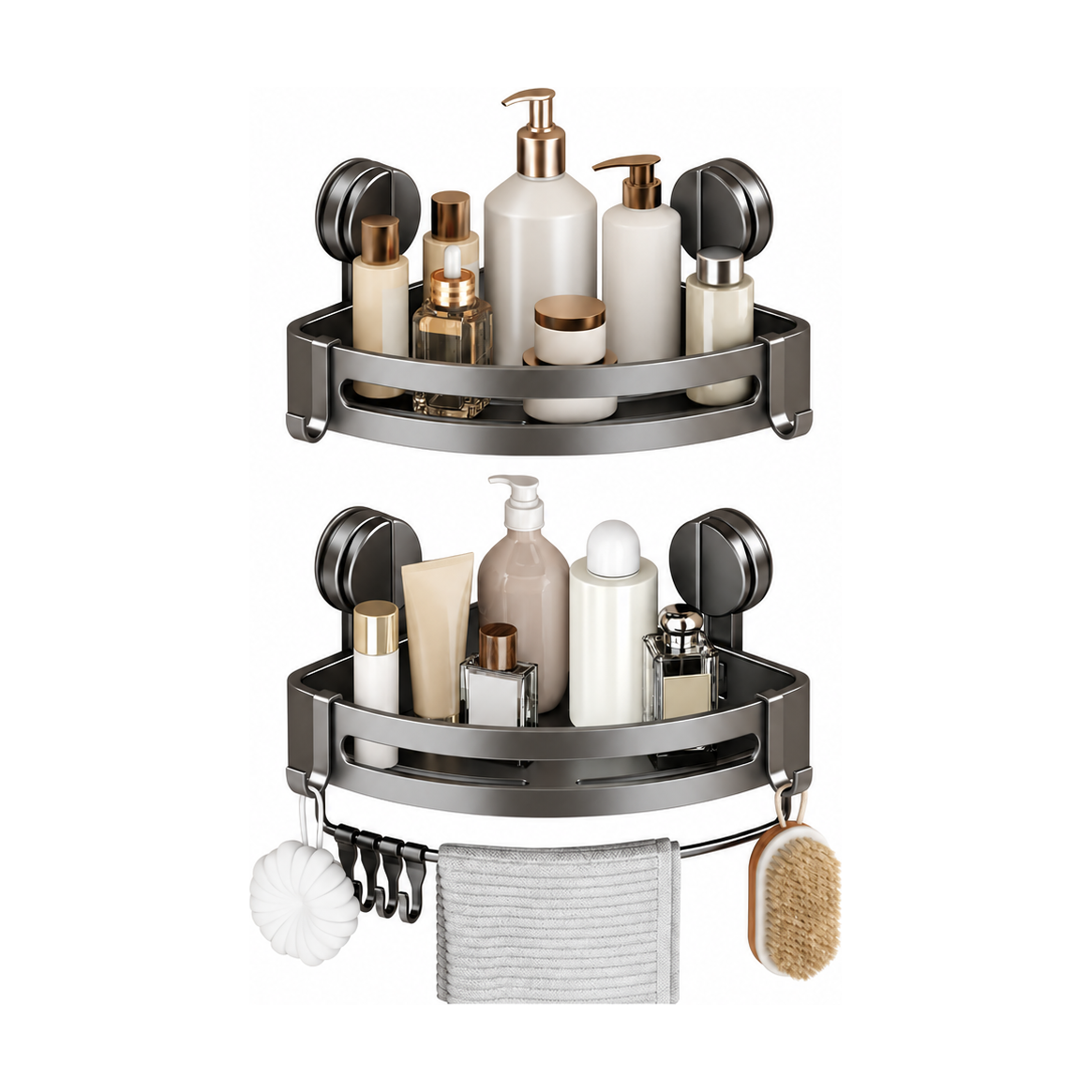 EasyEva Gray Aluminum Suction Corner Shower Caddies studio product photo Main image
