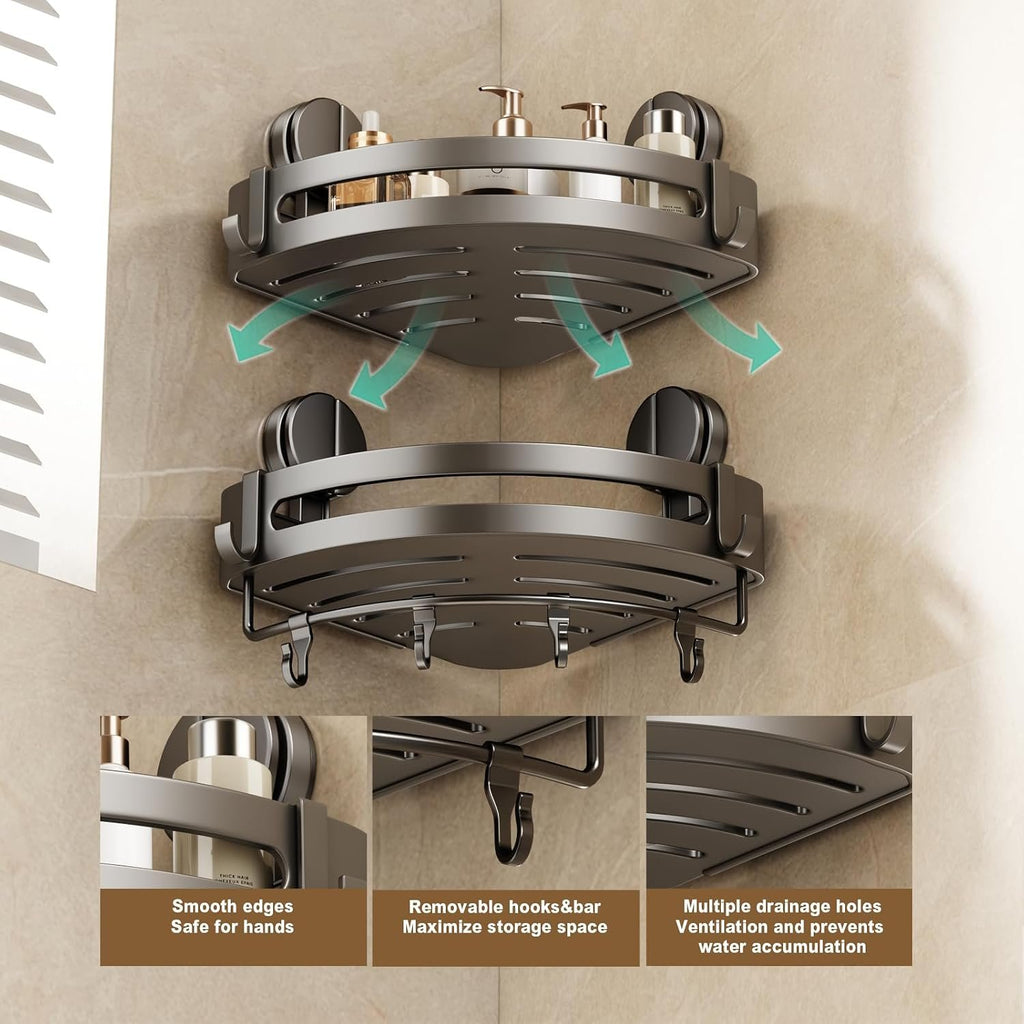 EasyEva Gray Aluminum Suction Corner Shower Caddies additional product photo