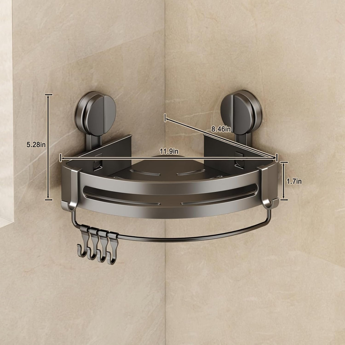 EasyEva Gray Aluminum Suction Corner Shower Caddies additional product photo